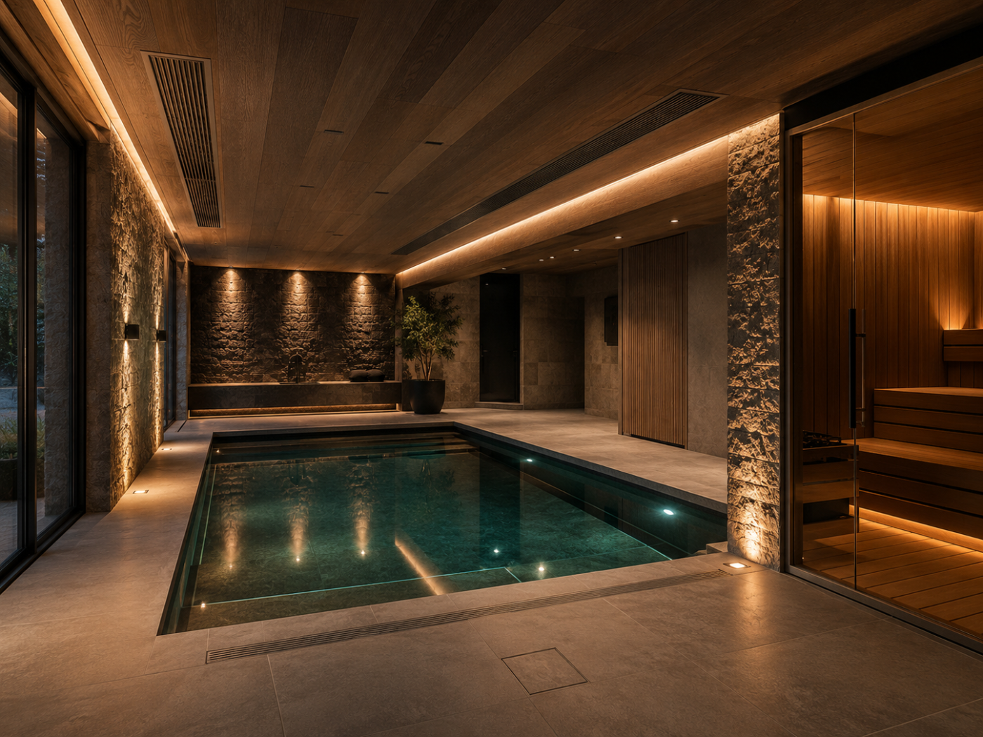 Крытый бассейн и wellness-зона частного дома